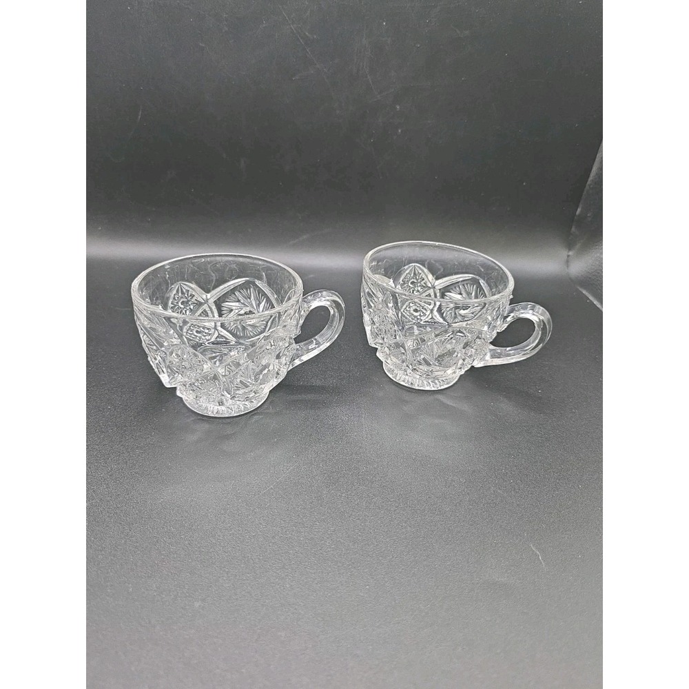Vintage Set Of 2 Cut Glass Clear Punch Cup. GLOWS!